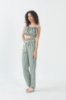 Picture of Woman Green SDR338 Plaid Crop Blouse Trousers Suit