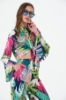 Picture of Woman Green Long Maxi Sleeve Printed Viscose Crop Blouse