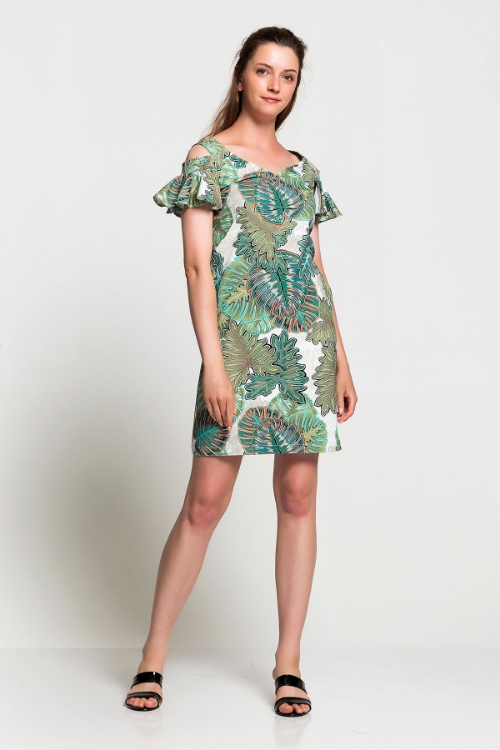 Picture of Woman Green Sleeve Detailed Summery Dress