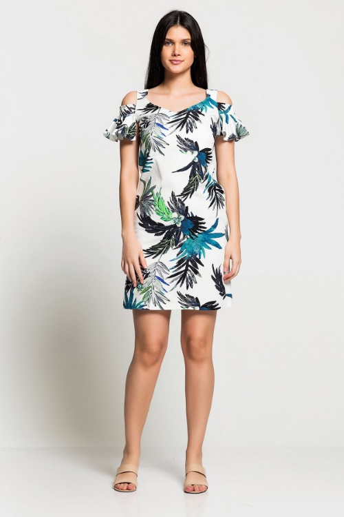 Picture of Woman Ecru Sleeve Detailed Summery Dress
