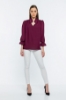 Picture of Woman Bordeux Maroon handle Elastic V Neck three quarter Trojan Sleeve Blouse