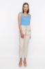 Picture of Woman Beige front Pocket Detayli High Waist Trousers