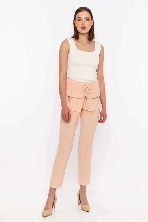 Picture of Woman Powder front Pocket Detayli High Waist Trousers