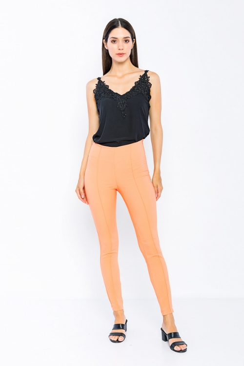 Picture of Woman Salmon High Waist Zipped Skinny Trotter Trousers