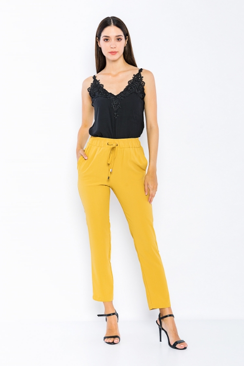 Picture of Woman Mustard Mustard Yellow Yüksel Waist Satin Material Trousers