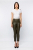 Picture of Woman Khaki Chain Detailed Leather Trousers