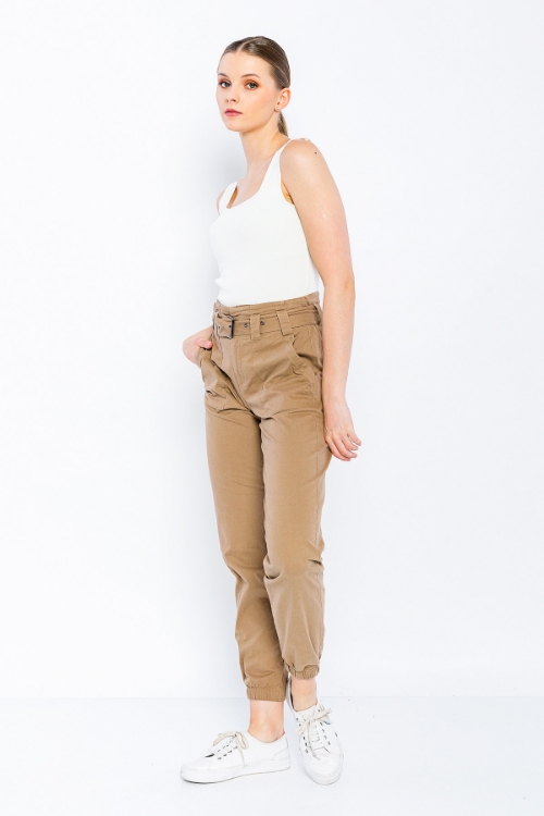 Picture of Woman Brown side with pockets Belted casual Trousers