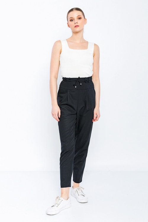 Picture of Woman Black Comfortable Cut High Waist Trousers