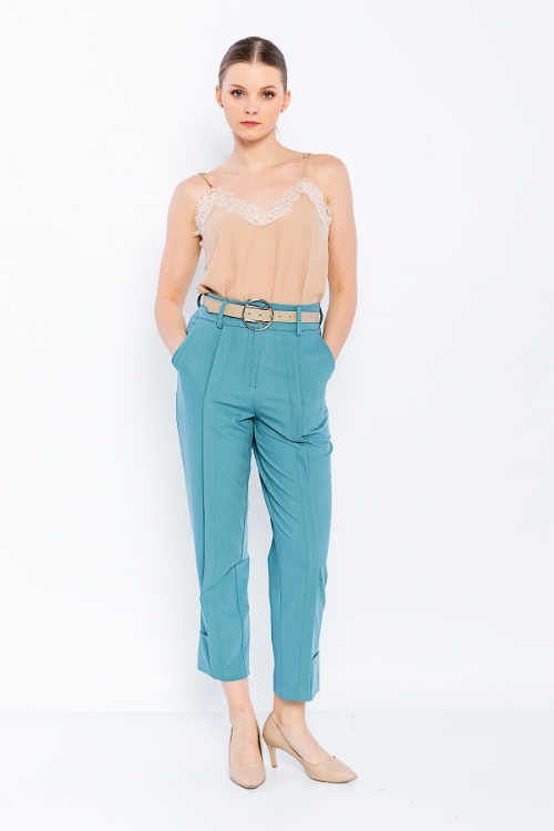 Picture of Woman Mint Loose Cut Design Belted Trousers