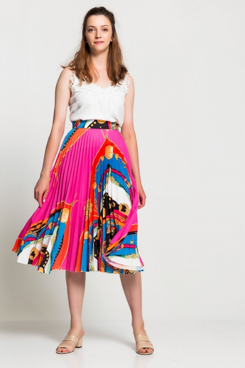 Picture of Woman Fuchsia pleated Patterned Skirt