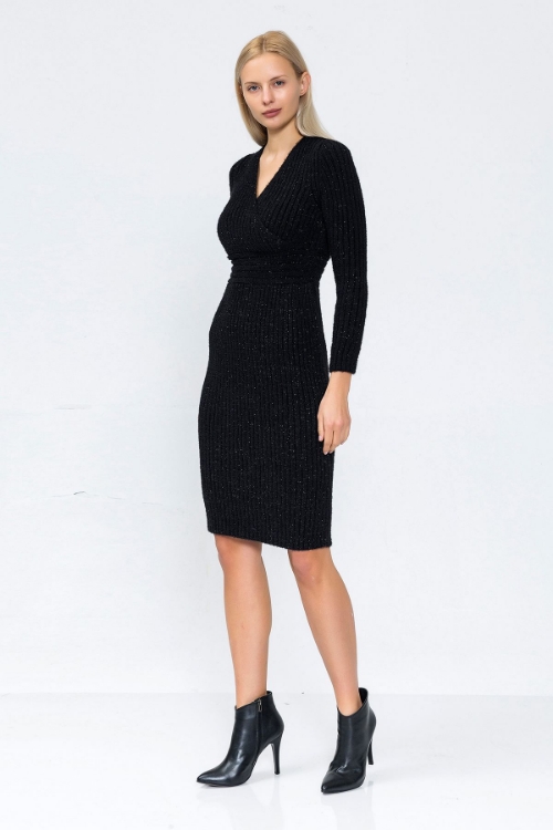 Picture of Woman Black Silvery Long Maxi Knitwear Dress