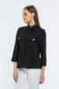 Picture of Woman Black Bag Pocket Buttoned three quarter Trojan Sleeve Blouse