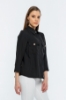 Picture of Woman Black Bag Pocket Buttoned three quarter Trojan Sleeve Blouse