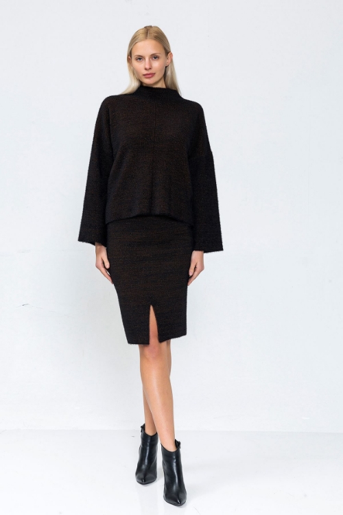 Picture of Woman Brown Knitwear Knee above Skirt