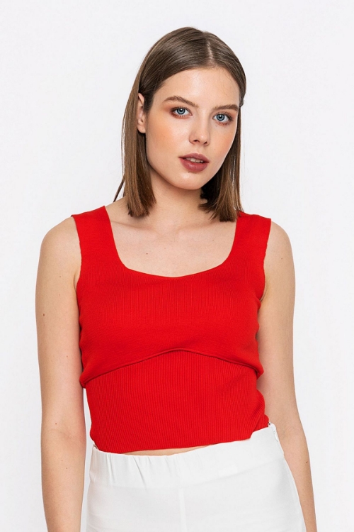 Picture of Woman Red U Neck Knitwear Blouse