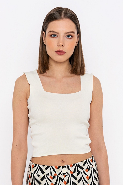 Kadın Beyaz U Yaka Triko Bluz resmi
