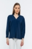 Picture of Woman Navy Navy Blue V Neck Well Slit Blouse
