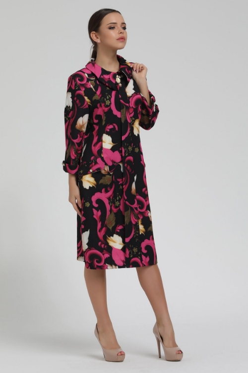 Picture of Woman Purple - Black leaf Patterned Midi Dress