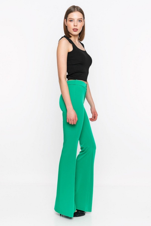 Picture of Woman Green High Waist Flare Trotter Trousers