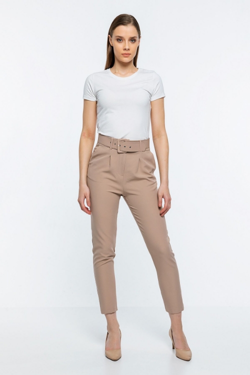 Picture of Woman Mink High Waist Belted Work Trousers
