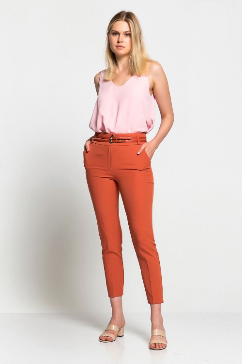 Picture of Woman Cinnamon High Waist Belted Trousers